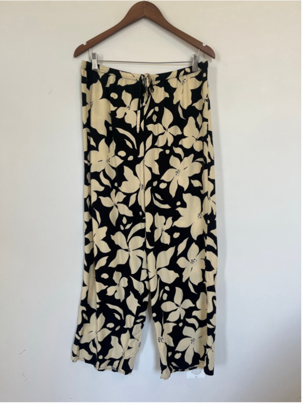 Flowy Wide Leg Pants High Rise Black Beige Floral Palazzo Pants Patrons of Peace
